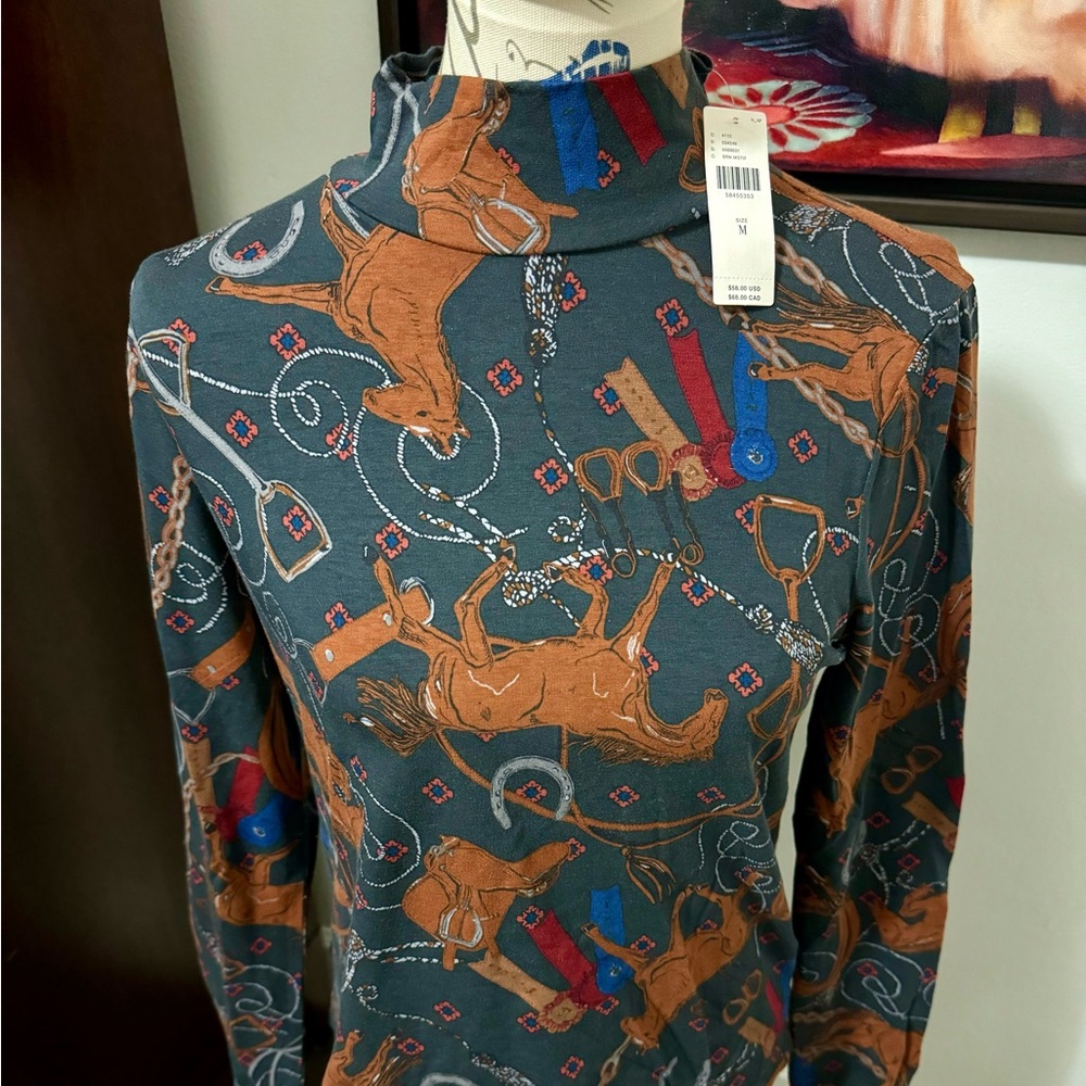 NWT ANTHROPOLOGIE equestrian theme mock turtleneck